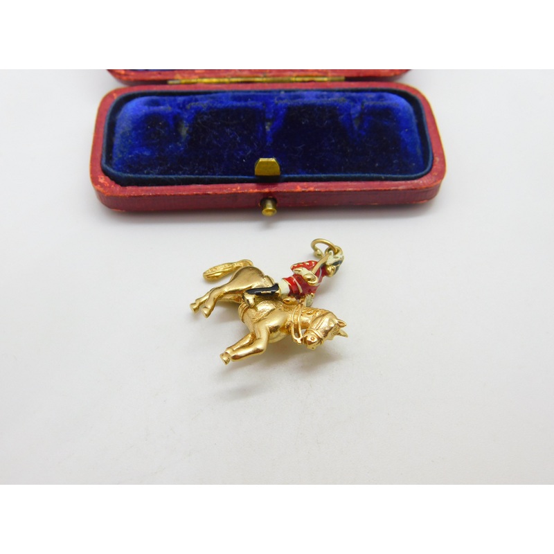 9ct Yellow Gold & Enamel Royal Horse Guard Cavalry Charm 1972 London Vintage