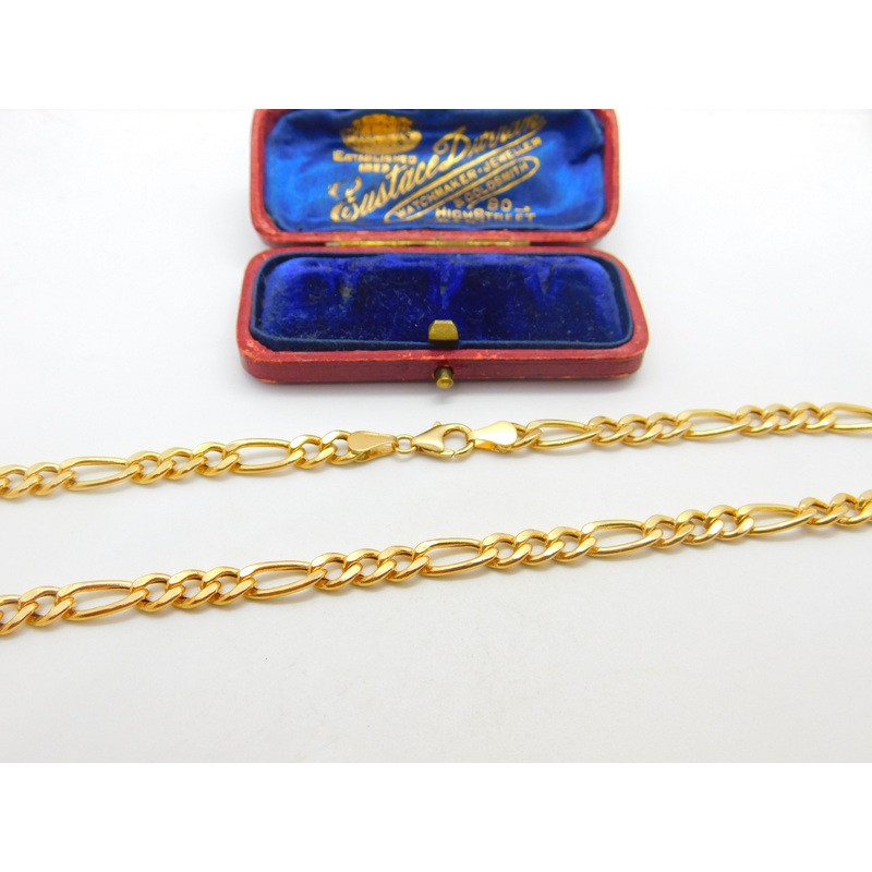 9ct Yellow Gold Essential Figaro Link Chain Necklace 24" Length Vintage c1980