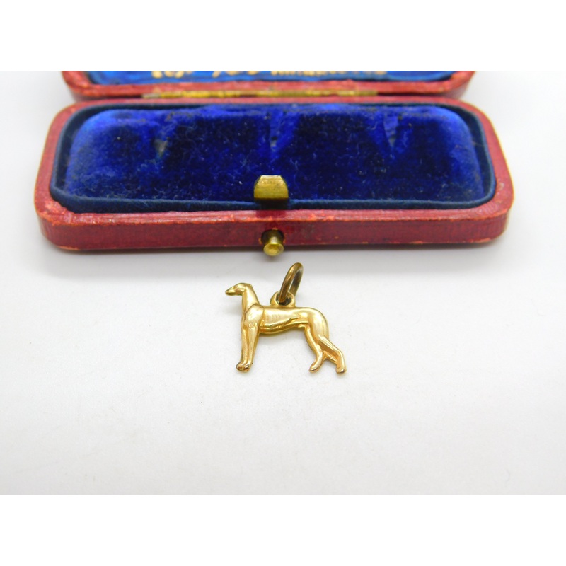 9ct Yellow Gold Greyhound Dog Charm or Pendant Antique c1930 Art Deco