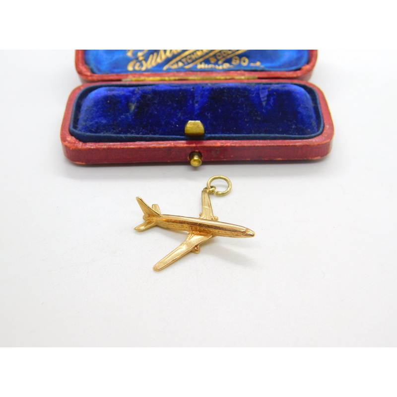 9ct Yellow Gold Large Jet Aeroplane Charm or Pendant 1979 Birmingham