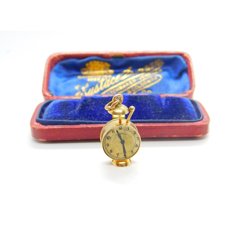 9ct Yellow Gold Novelty Alarm Clock Charm or Pendant 1973 London Vintage