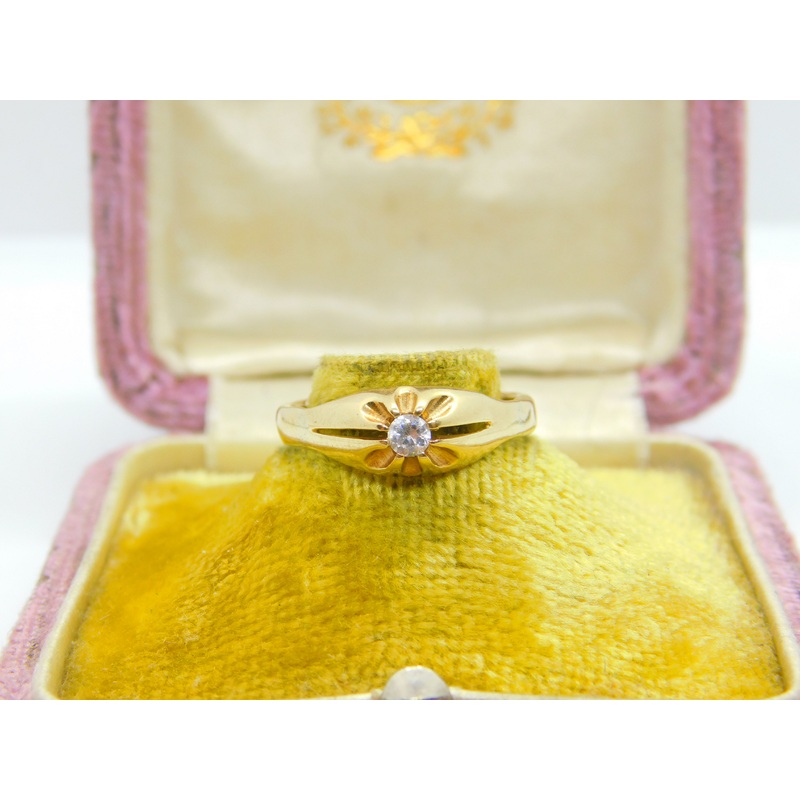 9ct Yellow Gold Solitaire Ring with Diamond Paste Antique c1940 Art Deco