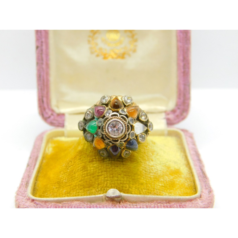 Austro-Hungarian 14ct Gold & Mixed Gemstone Set Statement Ring c1900 Victorian
