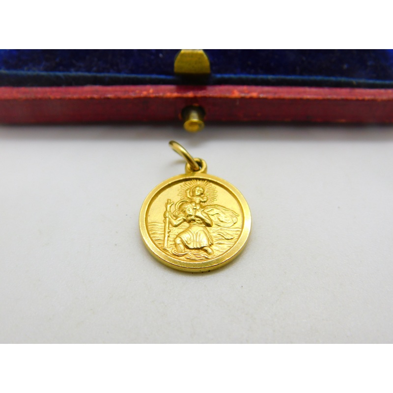Georg Jensen 9ct Yellow Gold St Christopher Travel Charm 1977 London Vintage