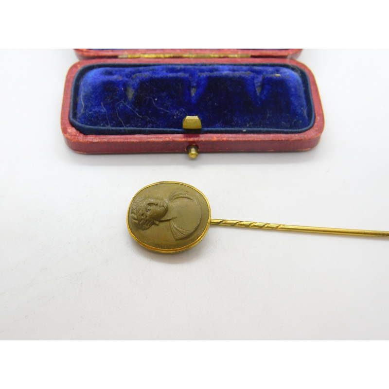 Grand Tour Yellow Metal & Carved Lava Classical Stick Pin c1830 Antique