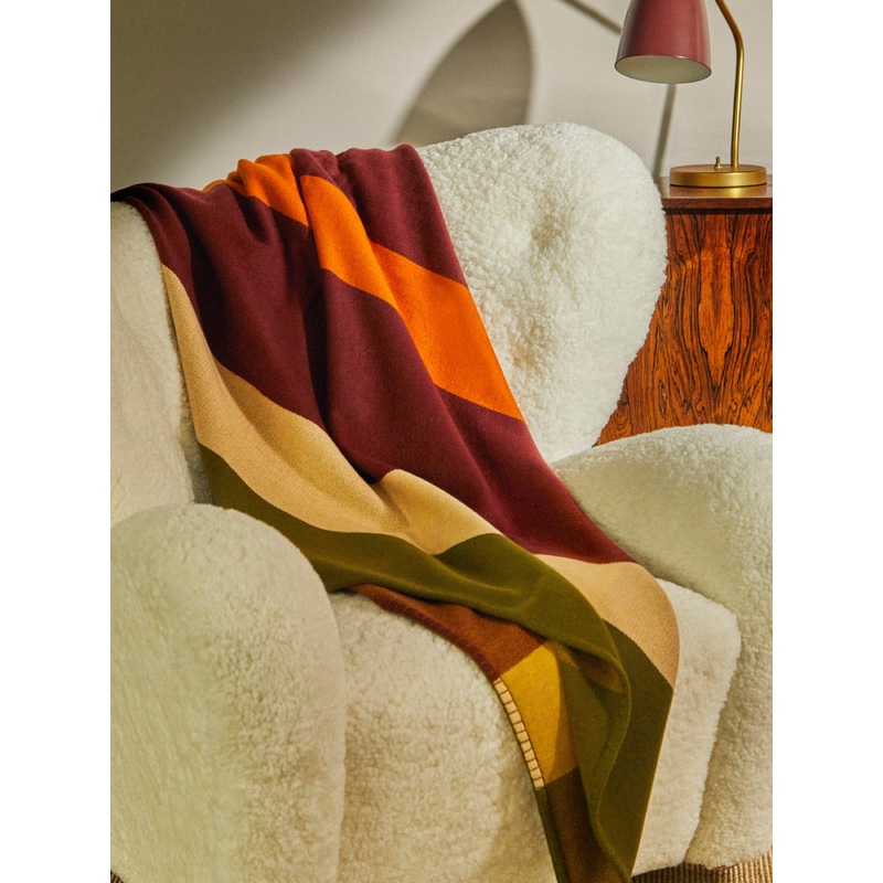Handwoven Cashmere Bold-Stripe Blanket (79in/2m)