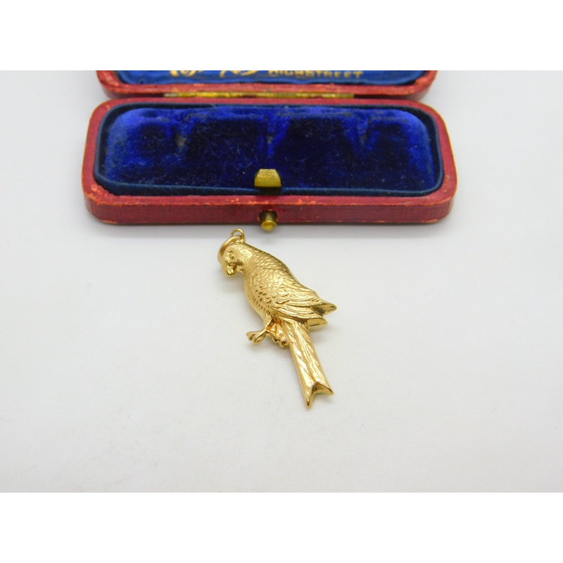 Large 9ct Yellow Gold Parrot on Perch Pendant or Charm 1961 Chester Vintage