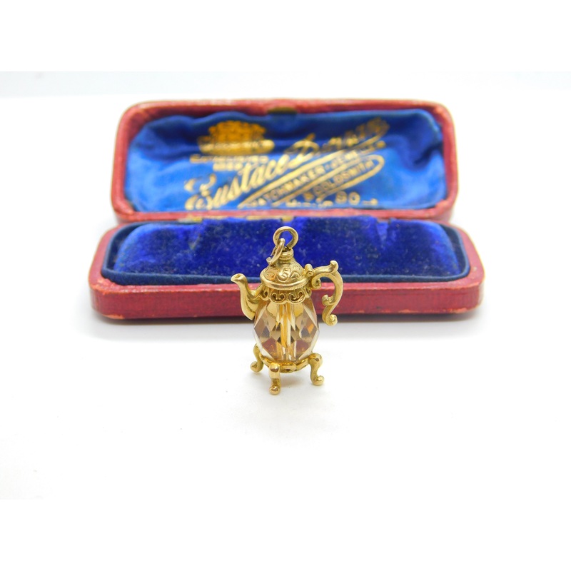 Nuvo 9ct Yellow Gold & Citrine Set Teapot Charm or Pendant 1971 Birmingham