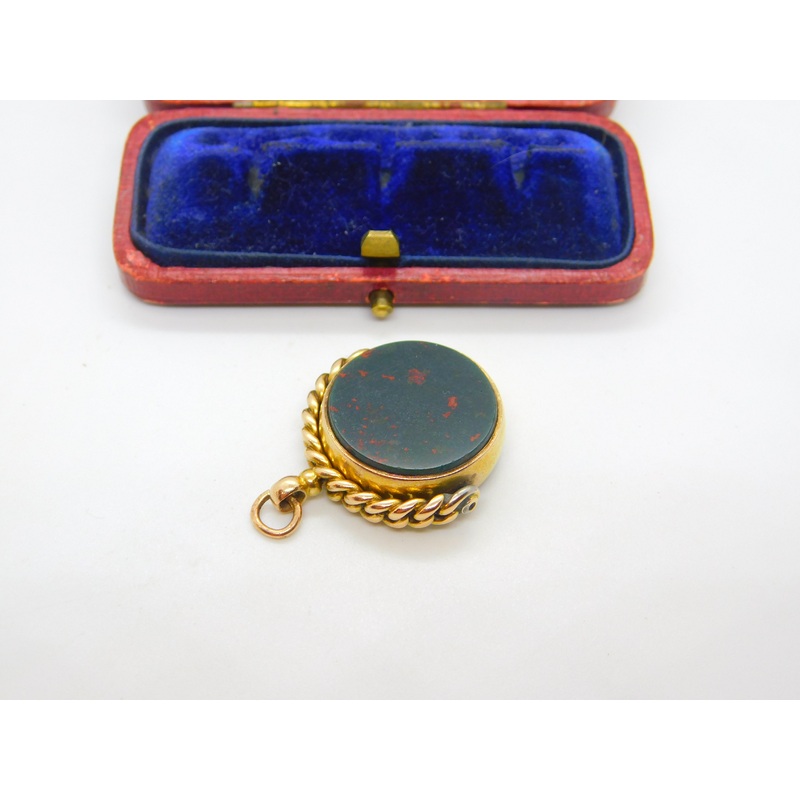 Victorian 15ct Yellow Gold, Bloodstone & Carnelian Spinner Fob 1889 Birmingham