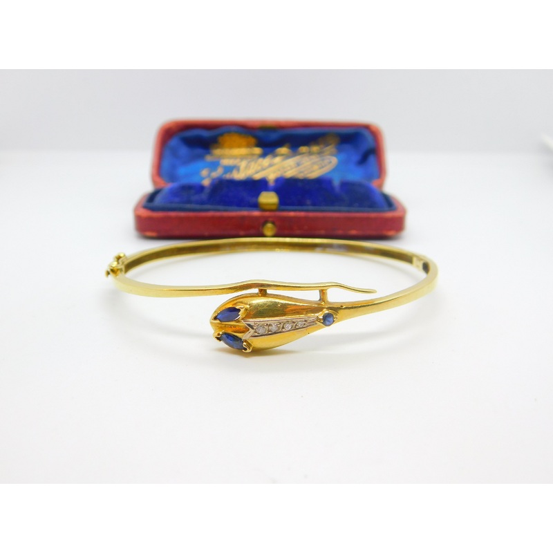 Victorian 18ct Gold, Sapphire & Diamond Serpent Snake Bangle Bracelet c1890