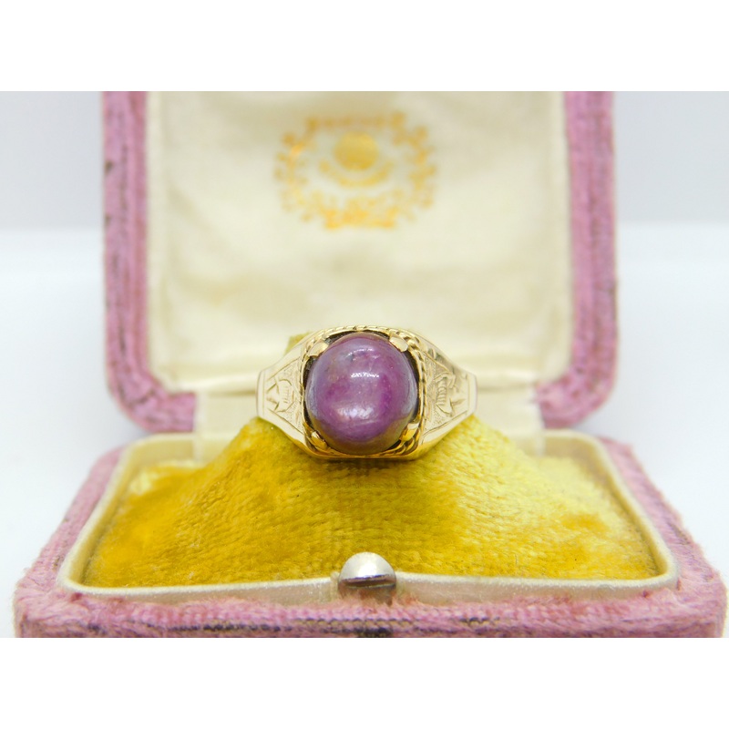 Victorian 18ct Yellow Gold & Cabochon Natural 4ct Star Ruby Ring c1900 Antique
