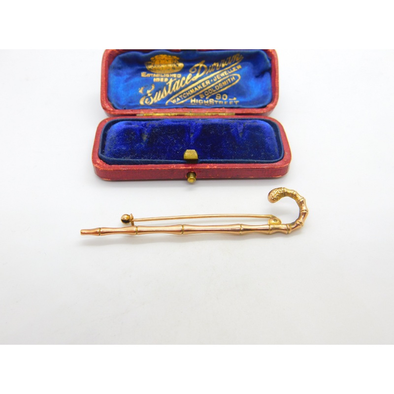 Victorian 9ct Rose Gold Walking Stick Brooch Antique 1896 Birmingham