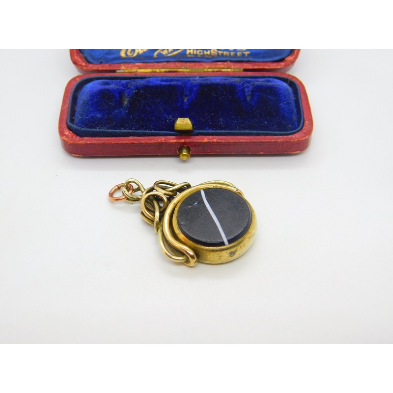 Victorian Rolled Gold, Banded Agate & Sardonyx Spinning Fob Pendant c1850
