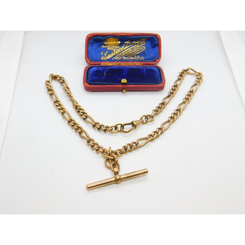 Victorian Rolled Gold Figaro Link Albert Watch Chain Necklace with T-Bar c1860