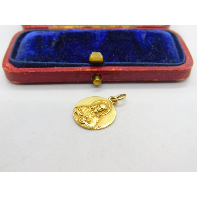 22ct Yellow Gold Religious Charm Catholic Pendant Antique c1920 Art Deco