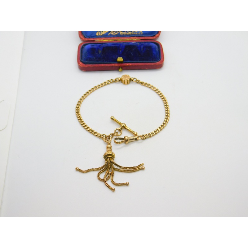 9ct Gold Albertina Watch Chain Bracelet with Tassel Fob Antique Victorian c1860