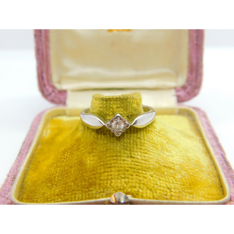 9ct White Gold & 0.1ct Diamond Solitaire Ring Vintage c1990 Sheffield