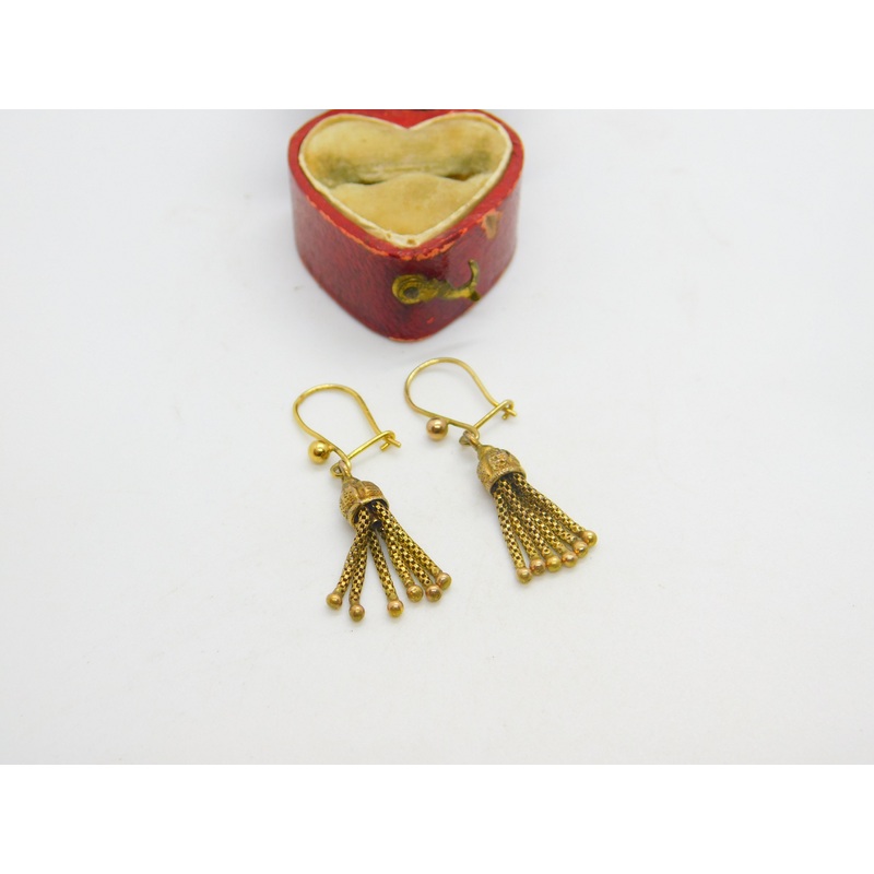 9ct Yellow Gold Albertina Dangling Tassel Earrings Antique Victorian c1860