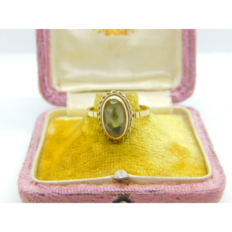 9ct Yellow Gold & Citrine Set Band Ring 1971 Birmingham Vintage Size P 1/2 UK