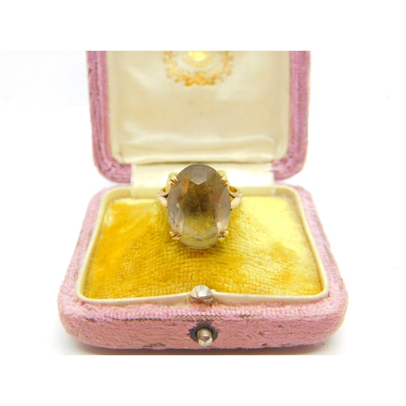 9ct Yellow Gold Faceted Smoky Quartz Signet Ring Antique c1930 Art Deco
