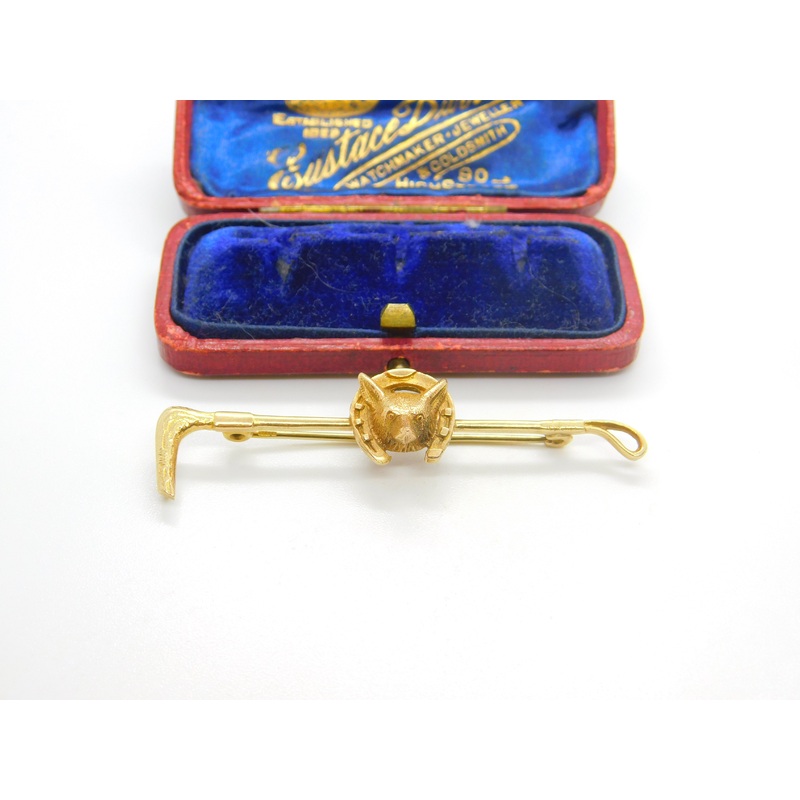 9ct Yellow Gold Fox Mask & Crop Stock Pin Brooch Vintage 1971 Birmingham