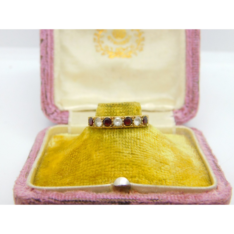 9ct Yellow Gold, Garnet & Paste Set Half Eternity Ring 1981 Birmingham Vintage