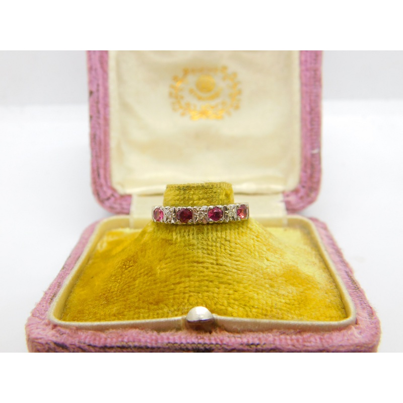 9ct Yellow Gold Ruby & Diamond Half Eternity Ring Vintage 1982 Birmingham