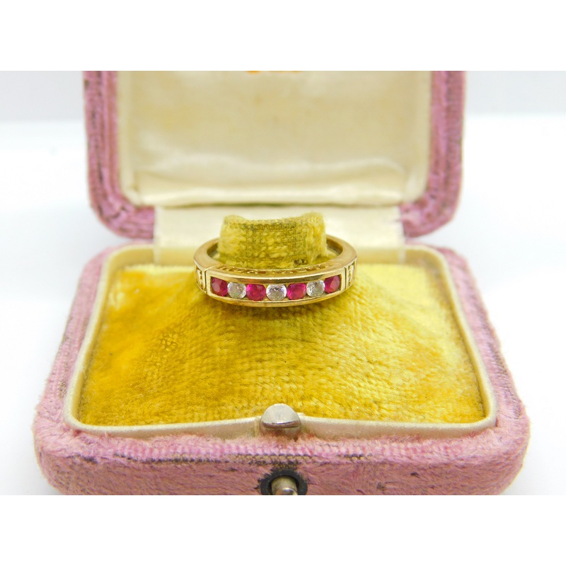 9ct Yellow Gold Ruby & Paste Set 'I Love You' Half Eternity Ring Birmingham