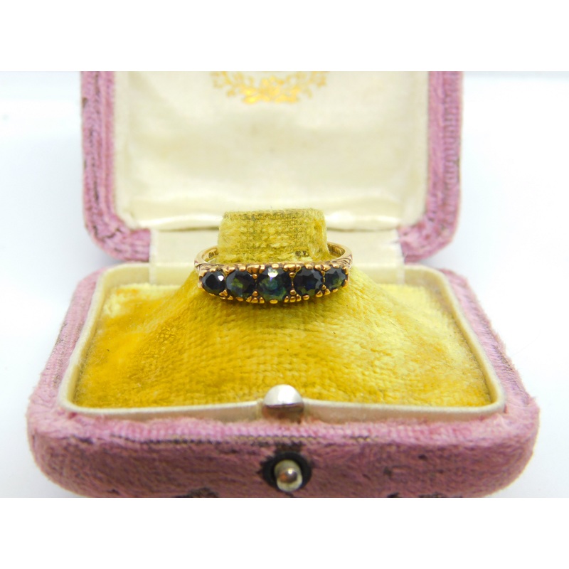 9ct Yellow Gold & Sapphire Victorian Revival Boat Ring Vintage 1975 London