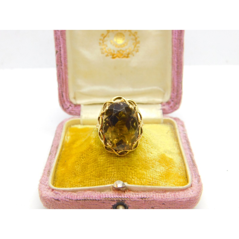 9ct Yellow Gold & Smoky Quartz Statement Ring Vintage c1980 London