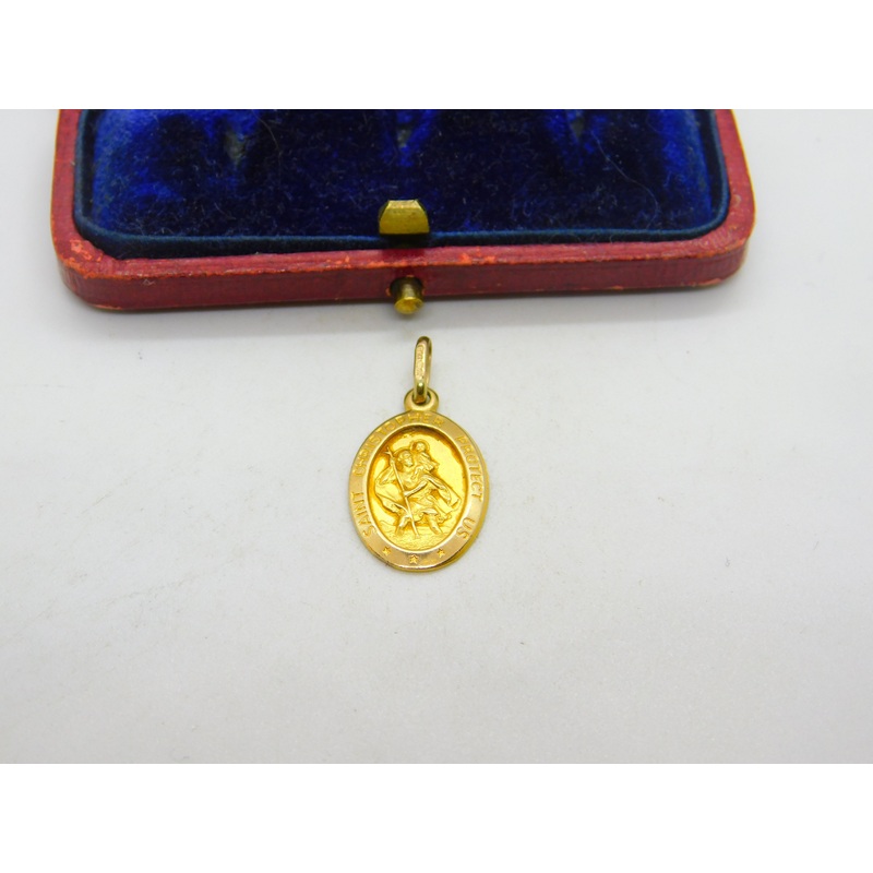 9ct Yellow Gold St Christopher Protect Us Charm Pendant Vintage c1970