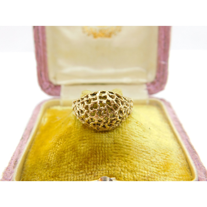 9ct Yellow Gold Textured Pattern Honeycomb Band Ring 1982 Birmingham Vintage