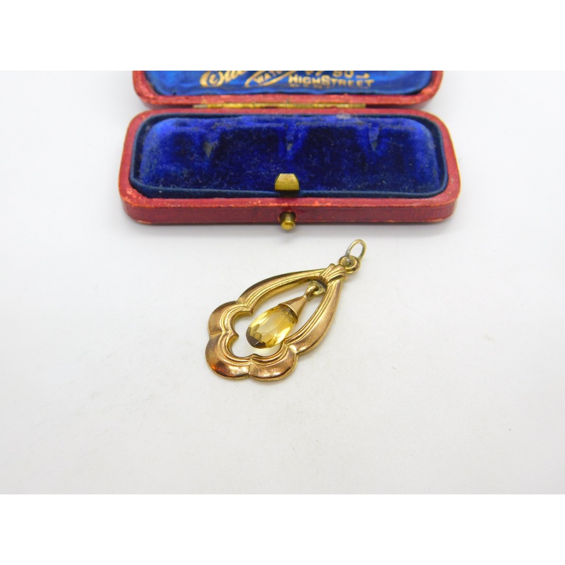 9ct Yellow Gold Victorian Style Citrine Drop Pendant 2004 London Vintage