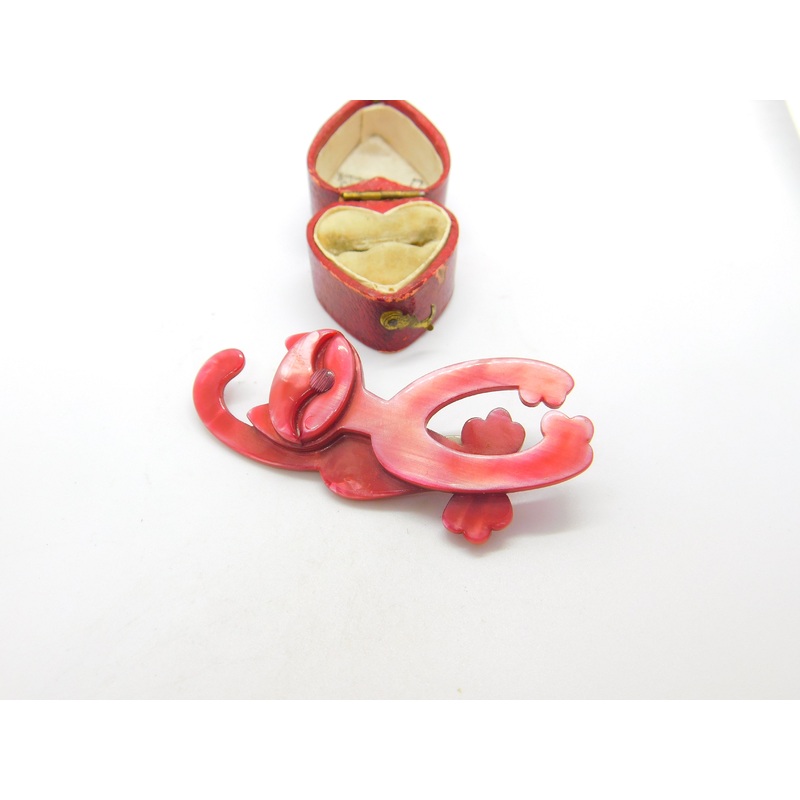 Crazy Pink Cat Lea Stein Paris Brooch Pin Vintage c1960