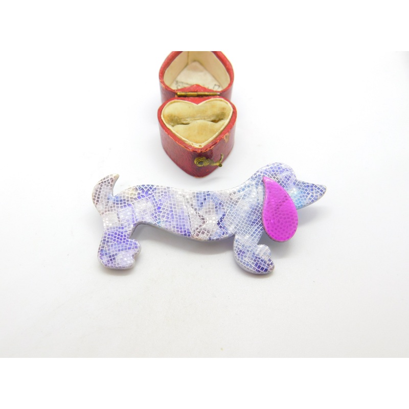 Dachshund Sausage Dog Lea Stein Paris Brooch Pin Vintage c1960
