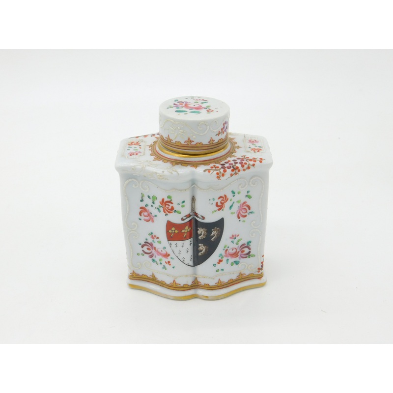 Early 19th Century French Armorial Crested China Tea Caddy Antique c1820
