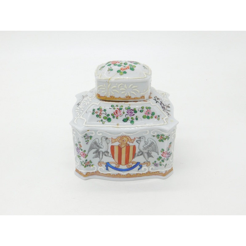 Early 19th Century French China Armorial Crested Tea Caddy Antique c1820