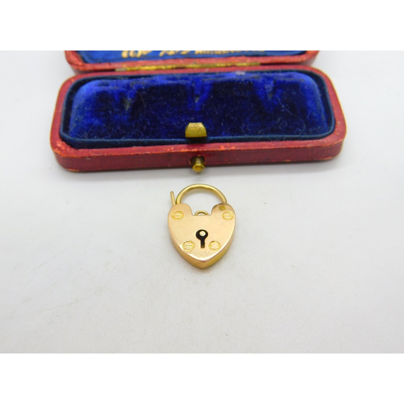 Edwardian 9ct Gold Charm Bracelet Heart Lock Clasp Antique c1910