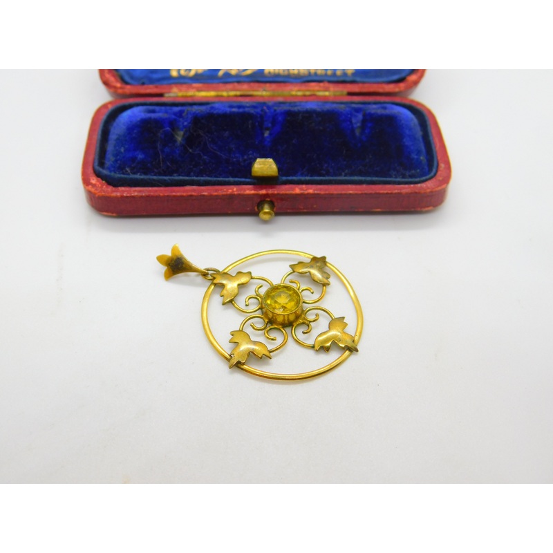 Edwardian 9ct Yellow Gold & Citrine Set Lavalier Drop Pendant Antique c1910