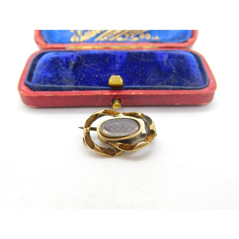 Georgian 9ct Gold & Woven Hair Mourning Brooch c1800 Antique AF