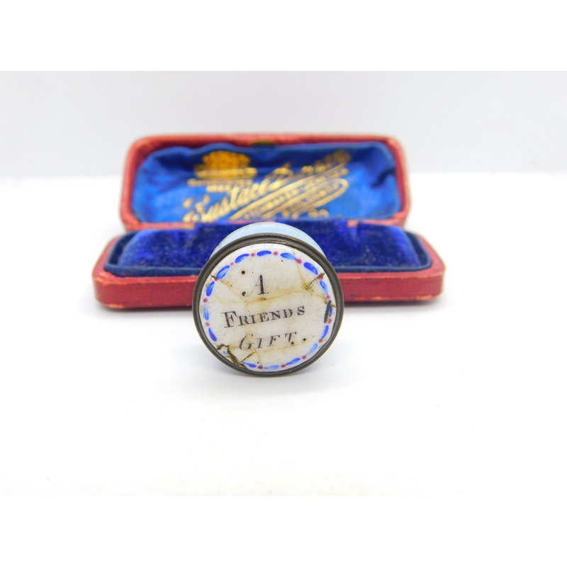 Georgian Bilston Enamel Small 'A Friends Gift' Patch Box Antique c1780