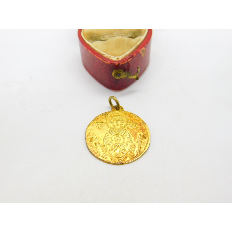 Greek 18ct Yellow Gold Byzantine Style Medallion Coin Pendant 1965 Vintage