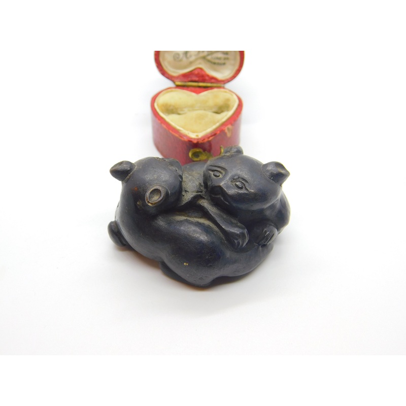Japanese Meiji Bronze Scholars Scroll Weight Twin Cats Antique Victorian c1850