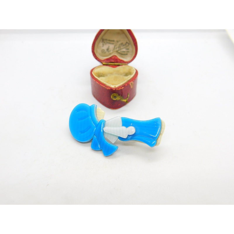 Lea Stein Paris Marked Blue Lady Girl Sailor Brooch Pin Vintage c1960