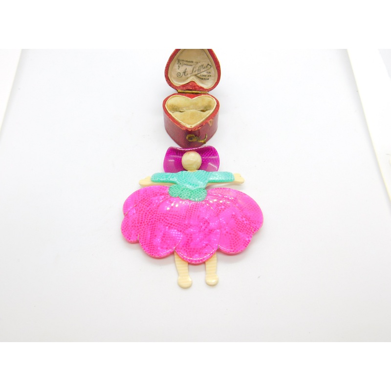 Lea Stein Paris Marked Colourful Cowgirl Brooch Pin Vintage c1960