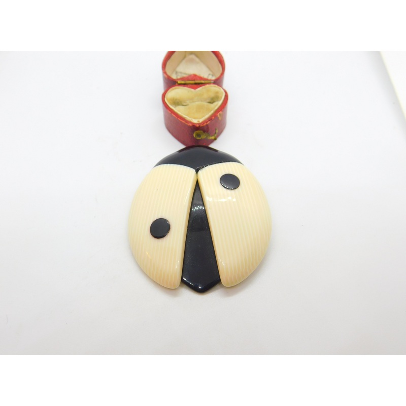 Lea Stein Paris Marked Ladybird Bug Brooch Pin Vintage c1960