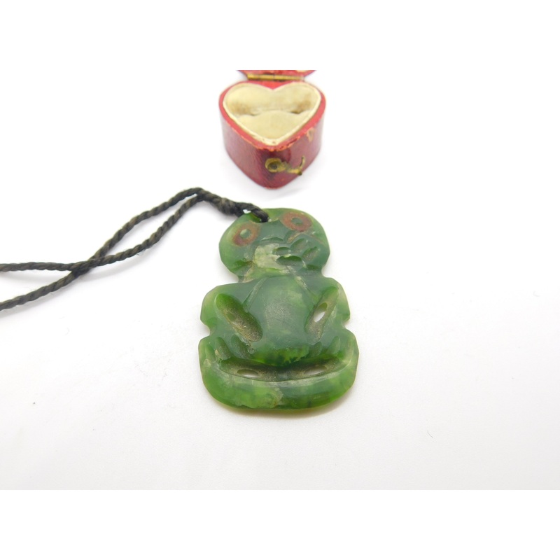 New Zealand Greenstone Nephrite Jade Tiki Pendant Vintage c1950