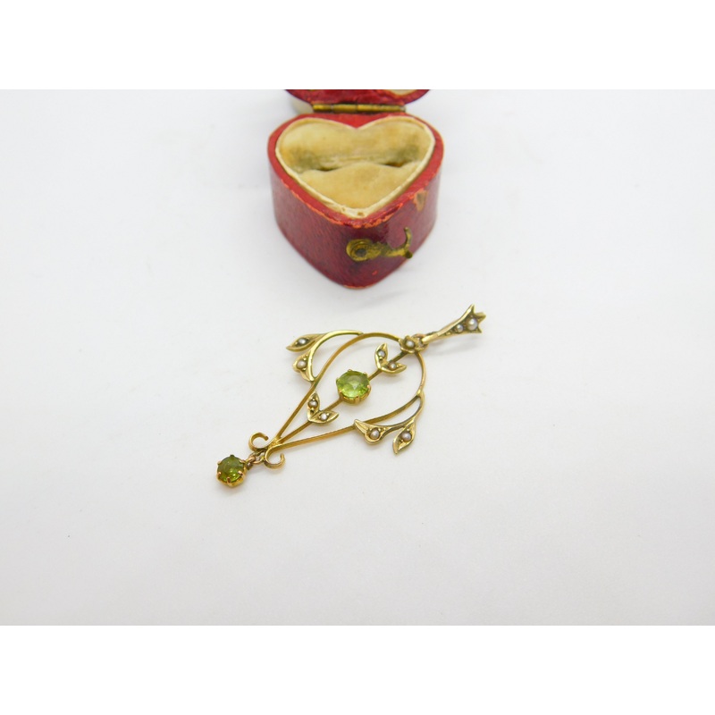Peridot and Seed Pearl 9ct Yellow Gold Pendant Lavalier Antique Victorian c1890