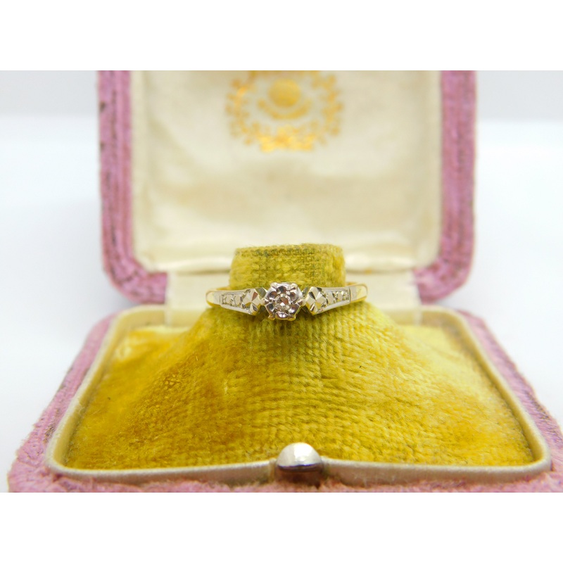 Solitaire Diamond 18ct Yellow Gold and Platinum Ring Antique Victorian c1890