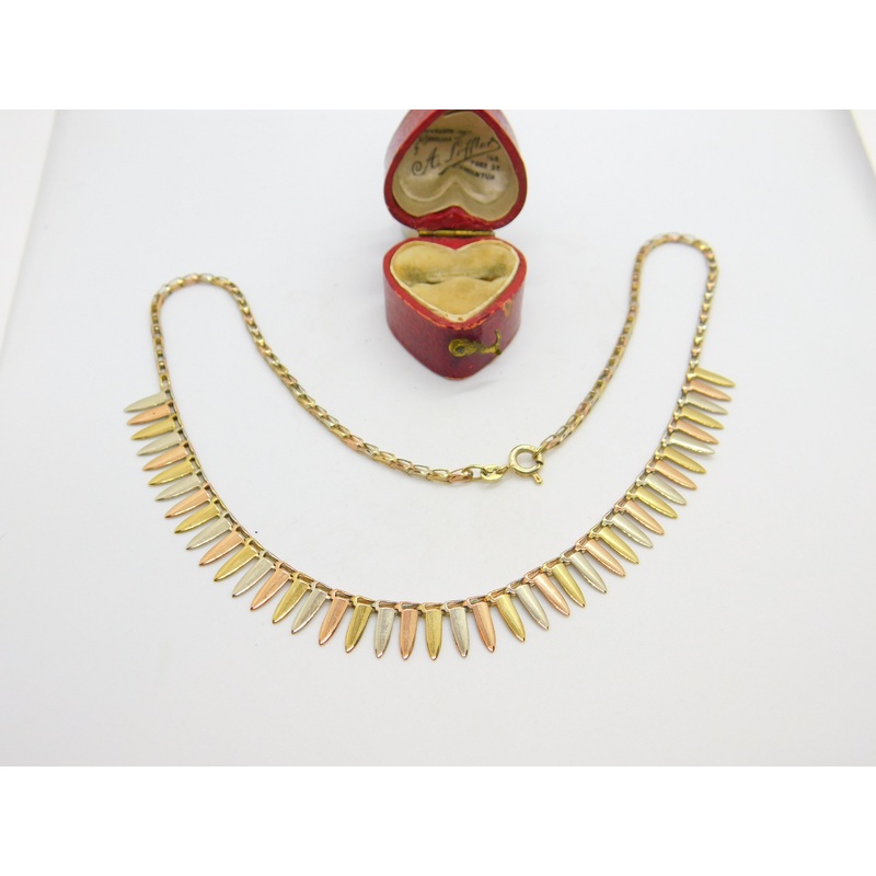 Tri-Colour 9ct Gold Tooth Form Drop Necklace Vintage c1980 London 16" Length